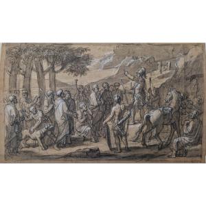 François Verdier 1651-1730 King David Addressing His People Black Stone Drawing
