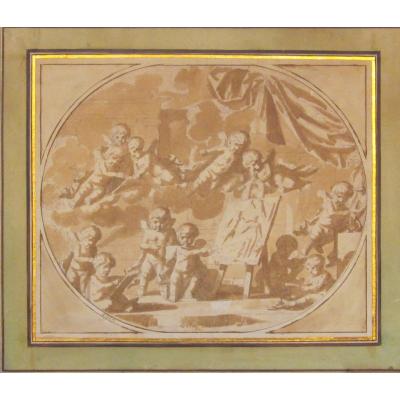 Louis Félix De La Rue 1730-1777 Allegory Of Putti Painting