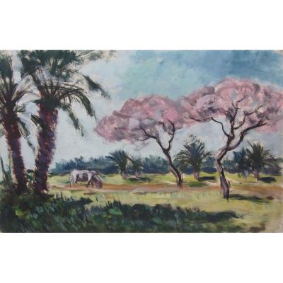 Albert Lepreux 1868-1959 Biskra 1912 Oil On Paper