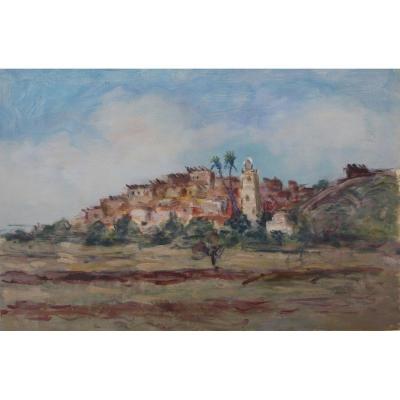 Albert Lepreux 1868-1959 Village Des Aurès T'kout Oil On Paper
