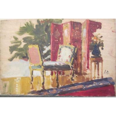 Alexandre Bailly 1866-1949 Interior Of The Foyer Oil On Panel