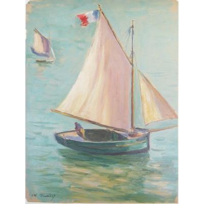 Charles Wislin 1852-1932 Sailboat In Dinard Oil On Paper
