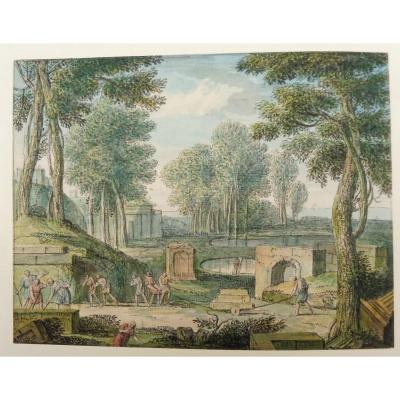 Louis Fabricius Dubourg 1693-1775 Gardeners At Work In A Park Watercolor