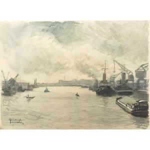 Fernand Decaix 1901-1974 Le Havre Watercolor