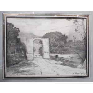 Henri Harpignies 1819-1916 Landscape Of Italy Charcoal