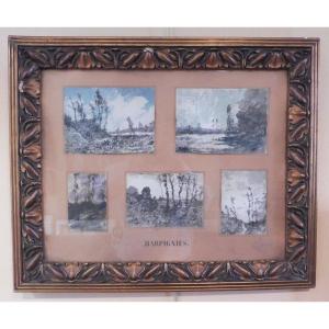 Henri Harpignies 1819-1916 Five Watercolors And Drawings In The Same Frame