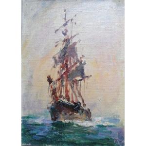 George Ricard-cordingley 1873-1939 Tall Ship Oil On Canvas