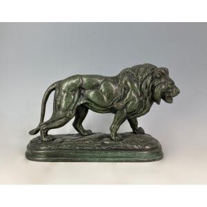 Walking Lion - Bronze By Edouard Delabrièrre (1829 - 1912)