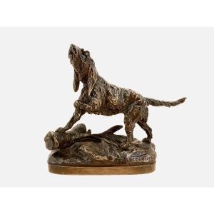 Griffon Dog - Bronze By Prosper Lecourtier (1851 - 1925)