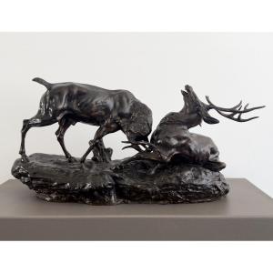 Fighting Stags - Bronze By Thomas François Cartier (1879 - 1936)