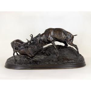 Fighting Stags No. 2 - Bronze By Pierre-jules Mêne (1810 - 1879)