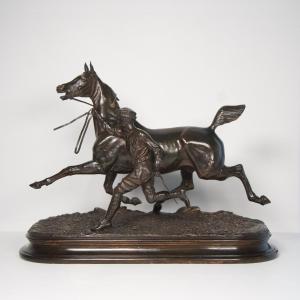 Horse In Training With Its Lad - Bronze By Arthur Du Passage (1838 - 1909)