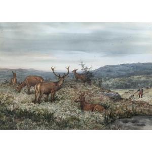 The Imperial Huntsman's Valet In The Woods - Watercolor By Charles-olivier De Penne