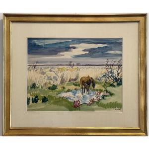 Horses In The Camargue - Watercolor By Yves Brayer