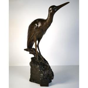 The Heron (wader) - Bronze By Maximilien Fiot (1886-1953)