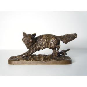 Fox At The Gate - Bronze Sculpture By Pierre-jules Mêne (1810–1879)