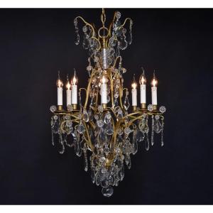 Bronze And Crystal Chandelier, 8 Lights