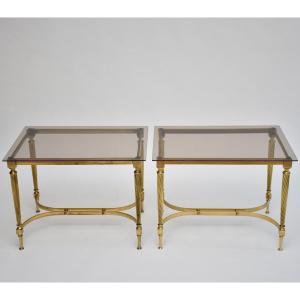 Pair Of Gilded Brass And Glass Side Tables, 1960