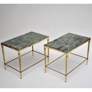 Pair Of Mid Century Gilt Brass And Marble Side Tables