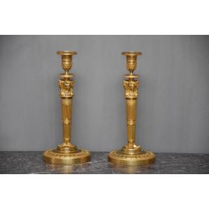 A Pair Of Gilt Bronze French Candlesticks, 19th Century