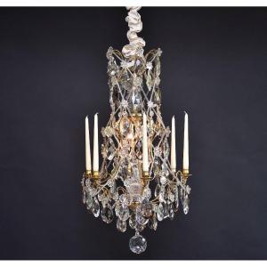 Rococo Style Gilt Brass And Crystal Candle And Light Chandelier