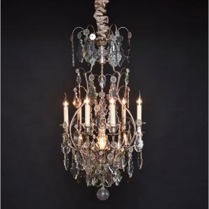 French Silvered Bronze Crystal Chandelier