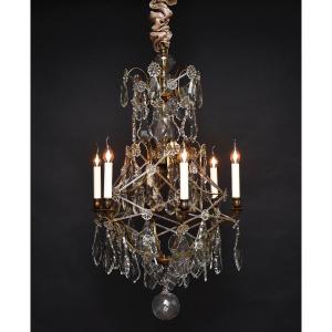 Early 20th Century Rococo Style Brass And Crystal Chandelier