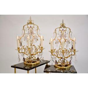 A Pair Of Large Crystal Chandeliers, Belle époque Period