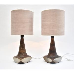  A Pair Of Mid-century Danish Ceramic Table Lamps, Signed Marianne Starck
