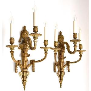 A Pair Of 19th-century Gilt Bronze Wall Sconces In The Louis XVI Style