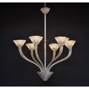 Mid-century Italian Murano Glass 'rostrato' Chandelier By Barovier
