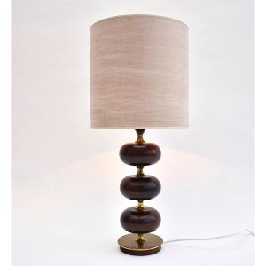 Mid-century Swedish Table Lamp In Brass And Beech Wood