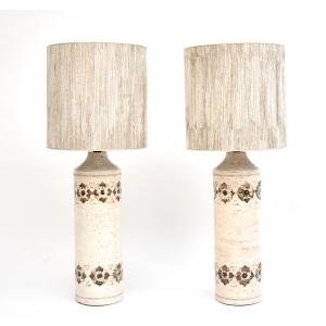 Large Pair Of Mid-century White Ceramic Table Lamps, Signed Bitossi