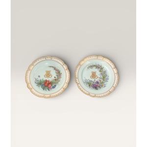 Pair Of Painted Plates With Floral Decoration, Napoleon III
