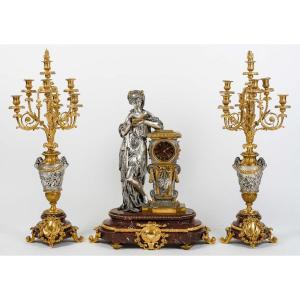 Lemerle-charpentier, Paris- Vestal And Bacchanal. Ceremonial Garnish In Gilt-silver Bronze