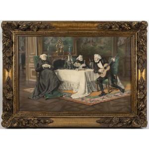 "the Serenade Of Two Abbots". 19th Century Pastel.