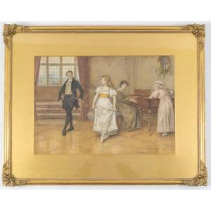 The Dance Lesson - Watercolor By Gg Kilburne (1839 - 1924)