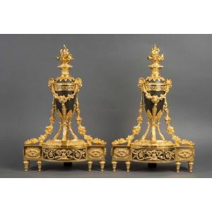 Pair Of Louis XVI Gilt Bronze Andirons