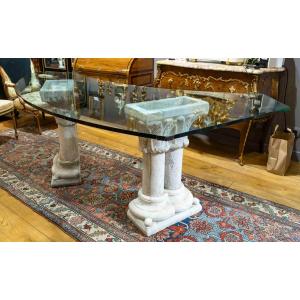 Glass-topped Desk Resting On 12th-century Romanesque Elements