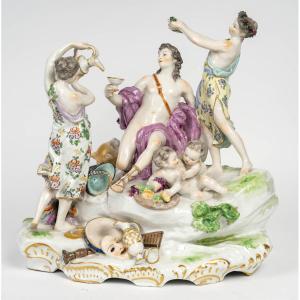 The Triumph Of Bacchus. Polychrome Glazed Porcelain Group After A Model By Ls Boizot