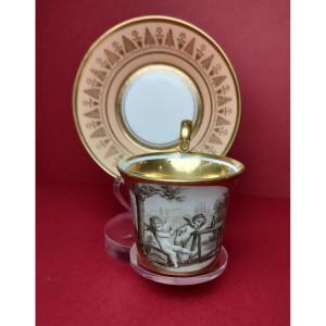 Manufacture De Dagoty - Jasmine Cup And Its Saucer Decorated With Two Cupids - Empire Period