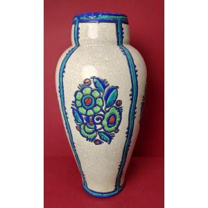 Charles Catteau (1880-1966) - Cream Ovoid Vase Decorated With Stylized Bouquets Of Flowers