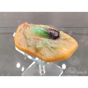 Amalric Walter (1870-1959) - Glass Paste Paperweight: A Cicada On A Pine Branch