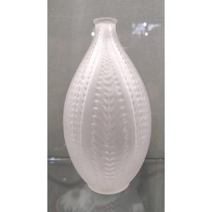 R. Lalique. “acacia” Vase, Ovoid Shape, In Blown Molded White Glass With Opalescent Patina.