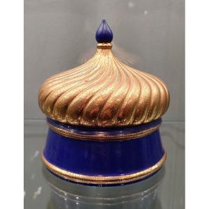Longwy - Large Round Candy Dish In Cracked Earthenware With Dome-shaped Lid.