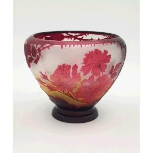 Gallé Establishments (1904-1936) - Round Bowl Decorated With Roses In Bloom And Buds.