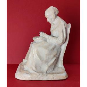 Mougin Nancy Signed Ernest Wittmann - Sandstone Sculpture "the Potato Peeler"