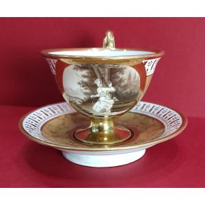 Manufacture De Dagoty - 1st Empire Period - Cup With Sepia Camaïeu Decoration.