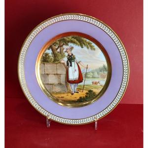 Manufacture De Nast - Paris - Empire Period - Plate With A Shepherdess Decor.