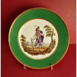 Manufacture De Nast - Paris - Empire Period - Plate With A Decoration Of A Standing Swiss Hunter.